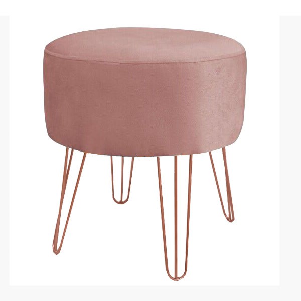 Puff Puf  Para Maquiagem Suede Rosê Para Decoração De Sala E Quarto 4 Pés De Ferro Rose Gold
