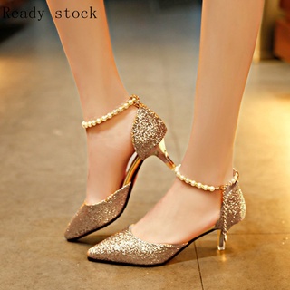 2022 Mulheres Sapatos Novos Saltos Finos De Salto Alto De Cristal Da Dama De Honra De Prata Noiva Casamento Sequence Ocos 5230