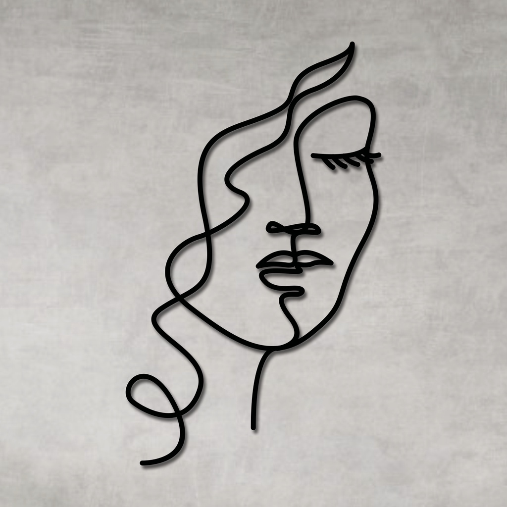 Quadro Decorativo Vazado Mulher Minimalista MDF Escultura de Parede MDF Preto
