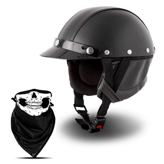 Capacete Moto Coquinho Aberto Customizado Bike Chopeer Couro Custom Com Bandana Skull Riders Pro Tork
