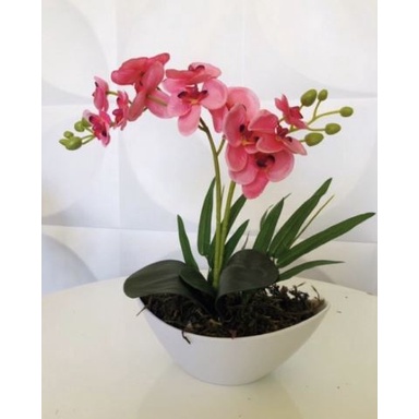 Arranjo Orquídeas Artificiais 30 Cm Vaso Junco/ melanina mesa