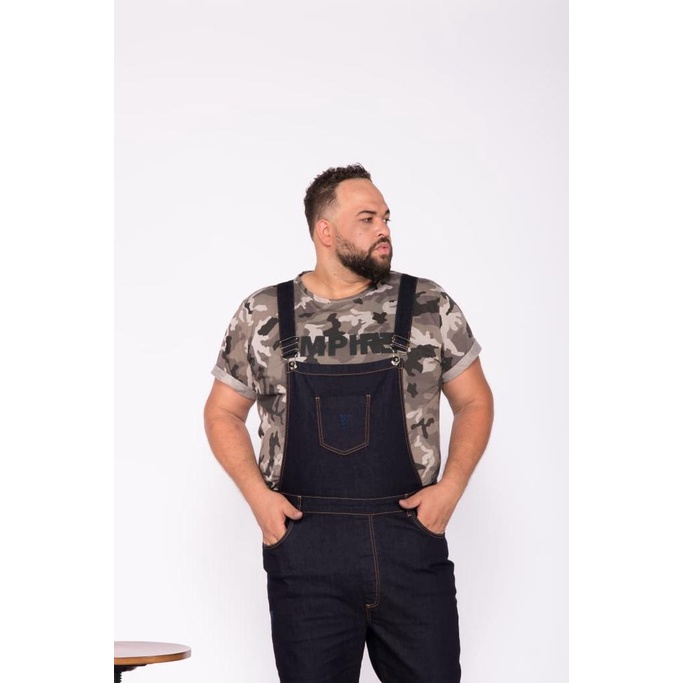 Macacão Masculino Jardineira Jeans Azulão Plus Size