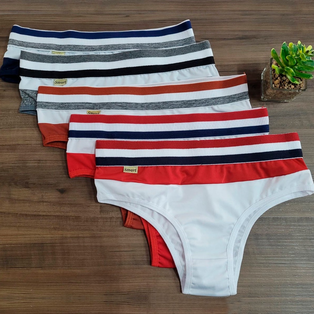 Kit 5 Calcinha conforto Romantic Lisa ótimo tecido com Elástico na cintura