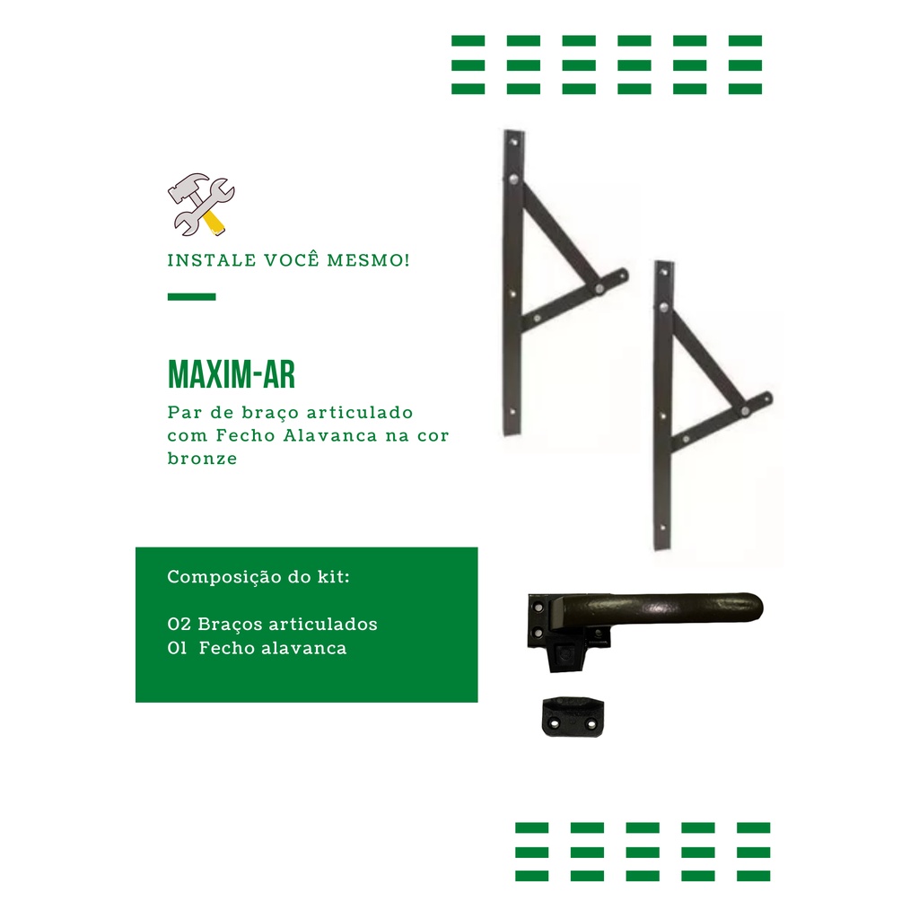 Kit Janela Maxim Ar - Braço 20cm - C/ Fecho - Em Bronze em Oferta na Shopee