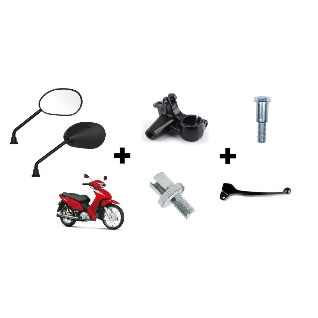 Par Espelho Retrovisor + Manicoto + Manete + Regulador + Parafuso Freio a Tambor Honda Biz 110/ 125