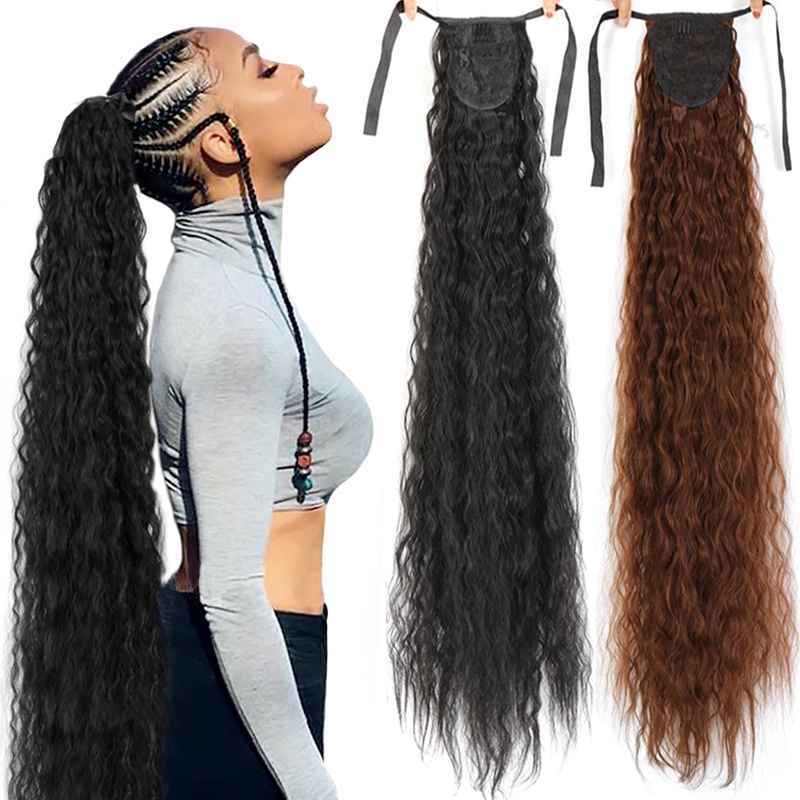 32 Inch Long Afro Curly Drawstring Ponytail Synthetic Fake Pony Tail