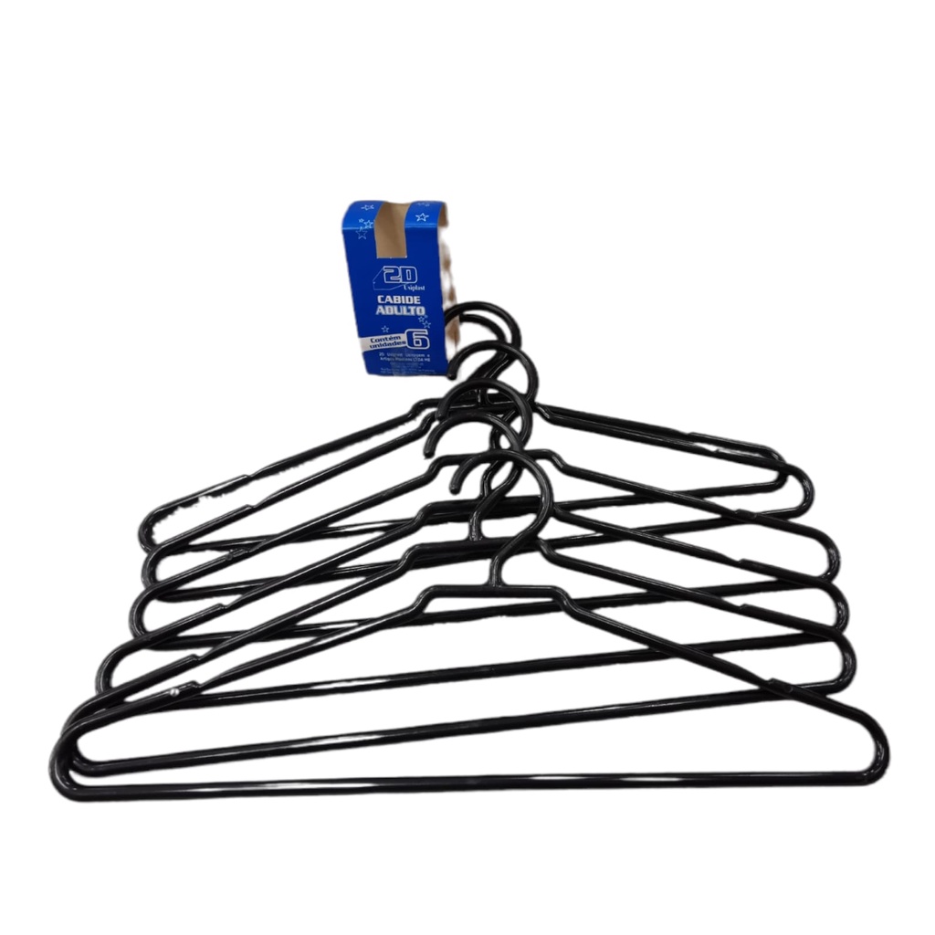 Cabide Adulto Redondo Preto Kit 6 Unidades