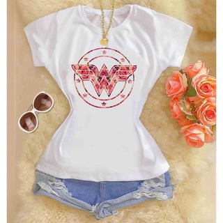 Tshirts Feminina Poliéster - Escudo Mulher rosa