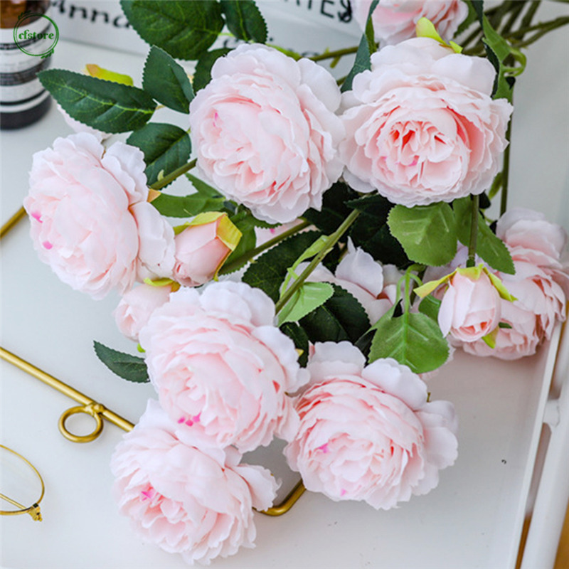 Flor Peônia Artificial Com 3 Cabeças / Rosas Artificiais Para Decoração De  Casamento / Casa | Shopee Brasil