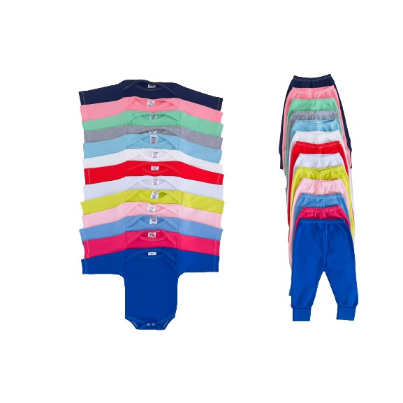 Kit 10 Pçs Body Bebe Manga longa E Mijão Pé Reversível Menina ou Menino