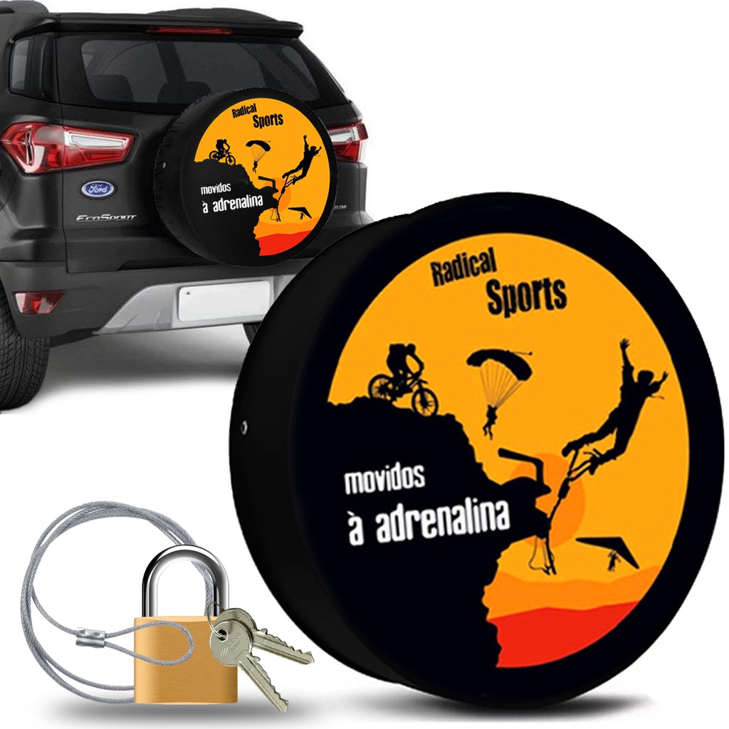 Capa Estepe Ecosport Crossfox Aircross Idea Doblo Adventure Estampa Adrenalina com Cabo de Aço e Cadeado