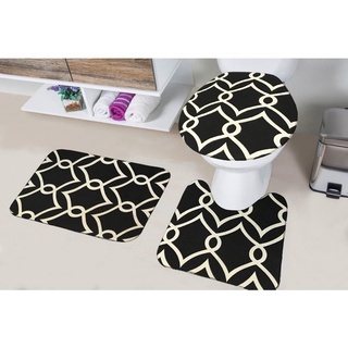 Jogo de Tapetes para Banheiro 3 Pcs Arabic Preto em Oferta na Shopee