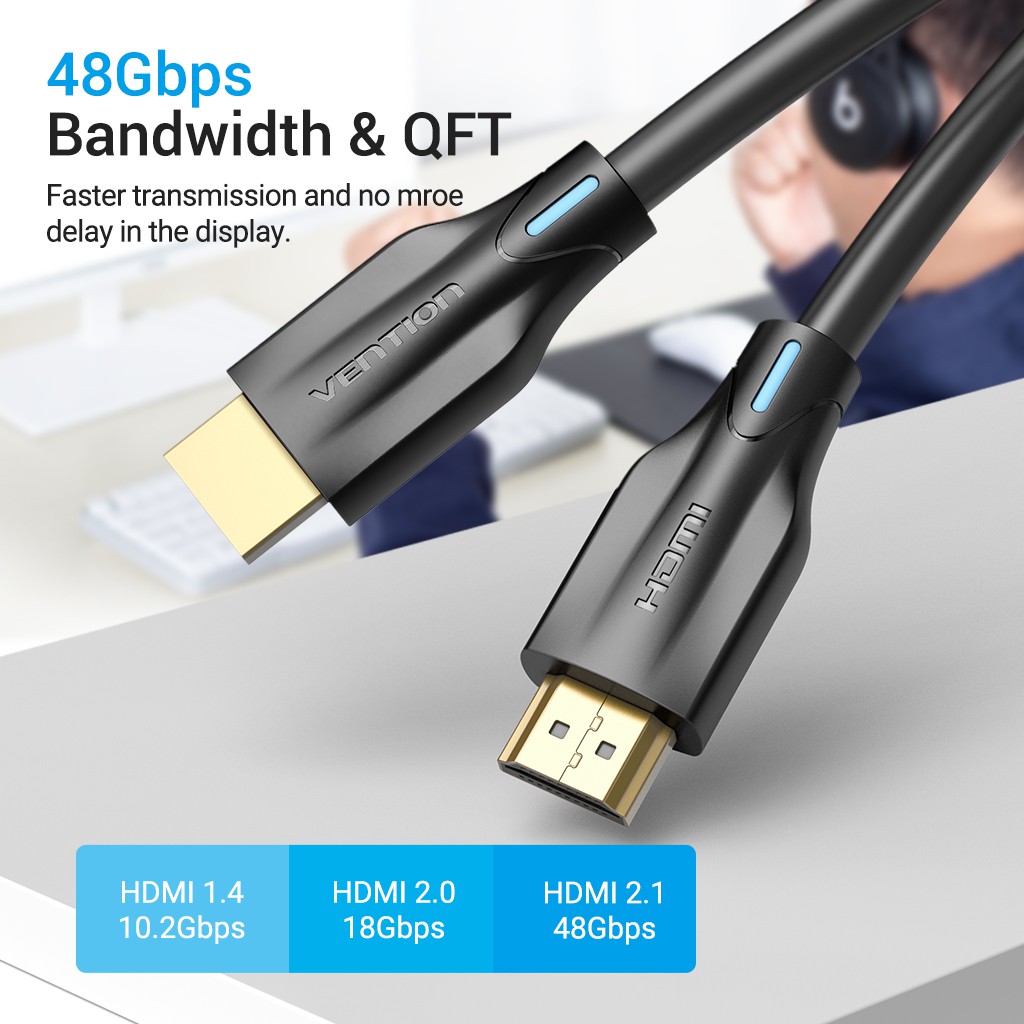 Cabo HDMI Vention 2.1 4K 120Hz de Alta Velocidade 48Gbps para PS4, TV e Switch 8K 60Hz HDMI