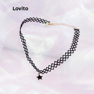 Lovito ColarGeometric com Laço e Pendente de Estrela Oco estilo Choker de Liga A07004 (Preto)