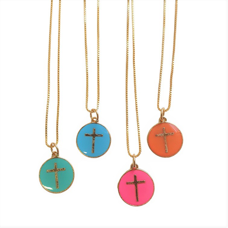 Colar Semijoia Cordão de Ouro Banhado Corrente Não é Bijuteria Colares Femininos Gargantilha Garantia Colar Medalha Cruz Esmaltada