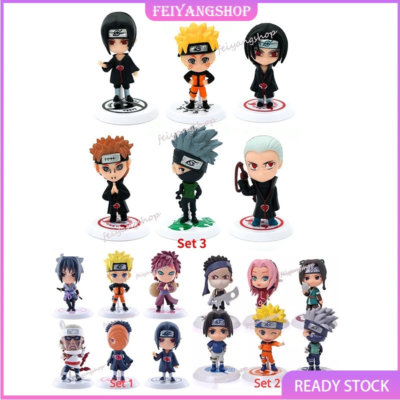 6 Peças Figura Naruto Sasuke Kakashi Itachi Dos Desenhos Animados