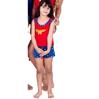 Pijama Baby Doll Feminino Verão Curto Mulher Maravilha