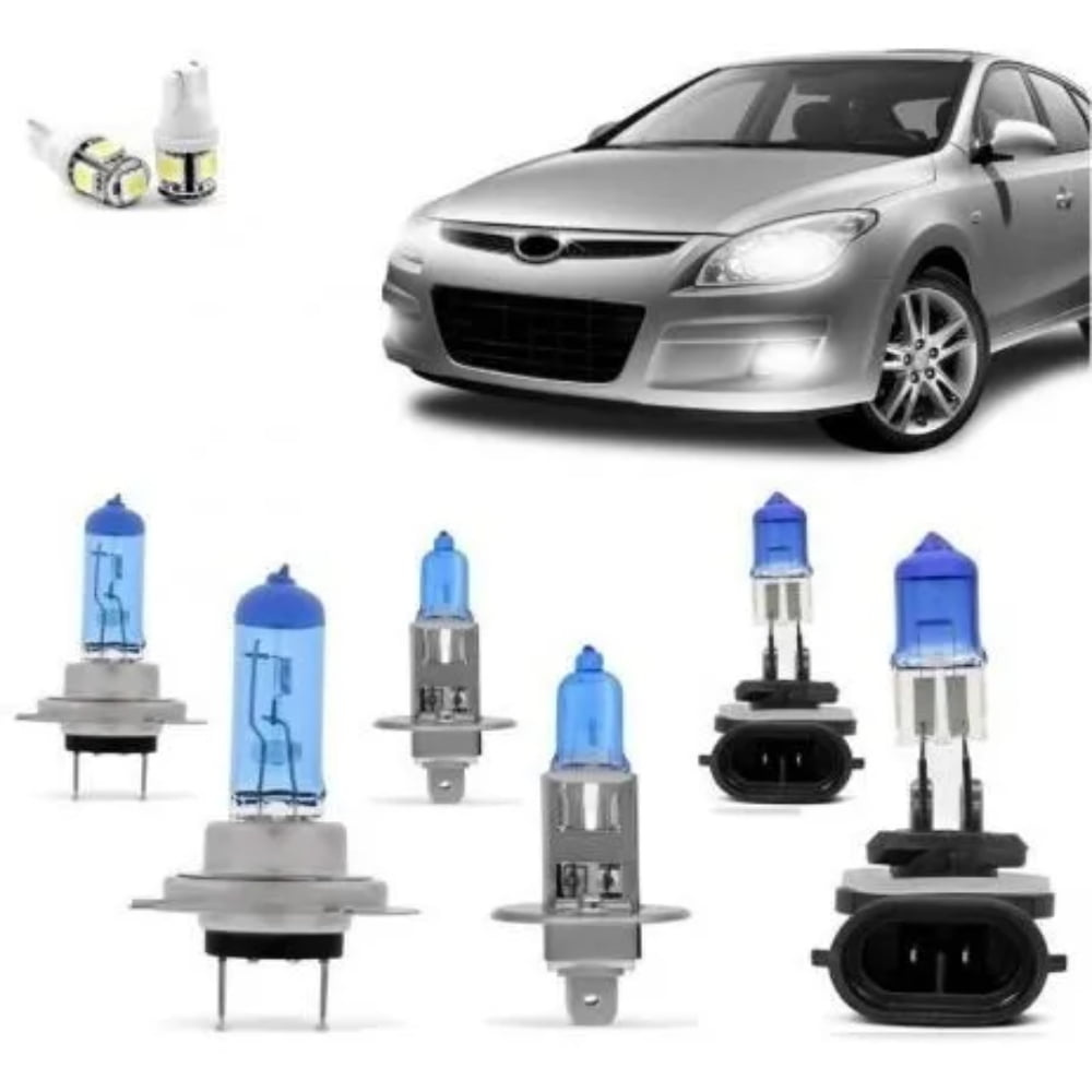 Kit Lâmpadas Super Branca  Farol Baixo H7 Alto H1 Milha H27 Hyundai i30 2009 2010 2011 2012