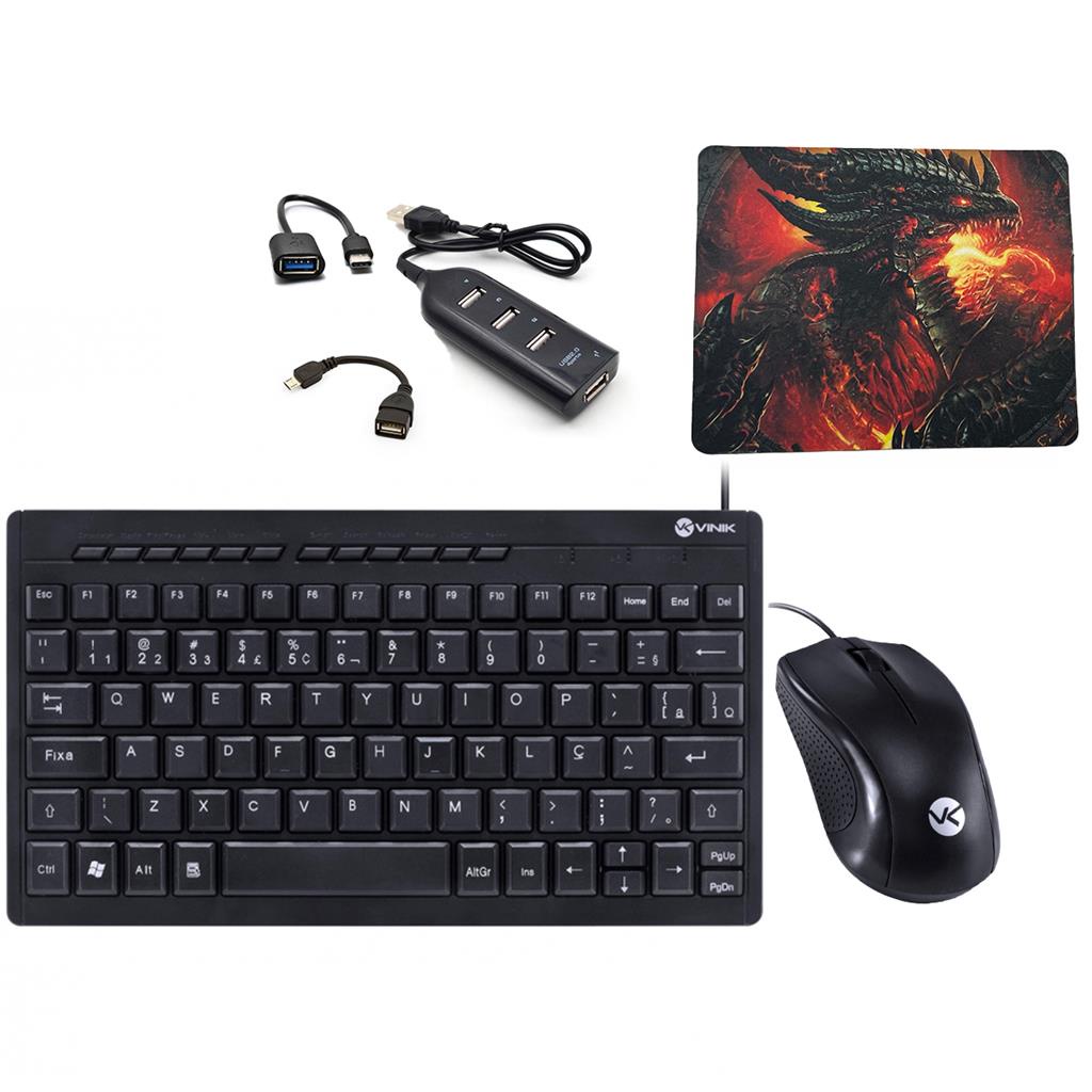 Kit Teclado + Mouse p/ Tablet ou Smartphone Estudo Trabalho