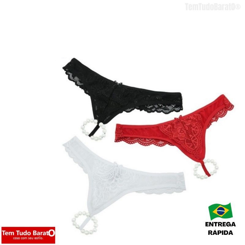 Calcinha Tanga Tailandesa de perola fio dental de amarrar em renda Erótica SexShop