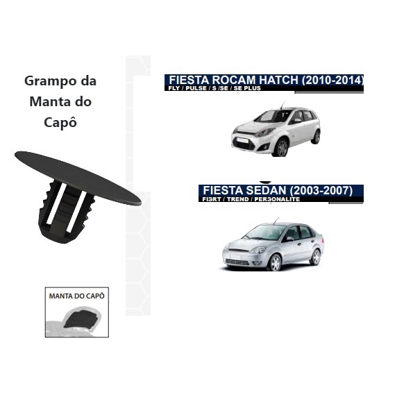 grampos da moldura do capô Ford Fiesta Hatch 2003 até 2007 Ford Fiesta Hatch Novo 2008 até 2010