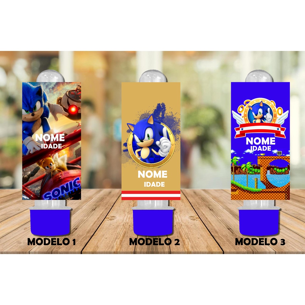 36 Adesivos Etiqueta para Tubete 8x4 cm Sonic Personalizado com Nome e Idade com Recorte Especial