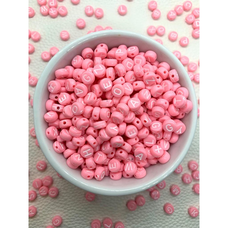 Missanga Infantil Rosa Letra Aprx 740 Pçs 7mm 100g Pulseira