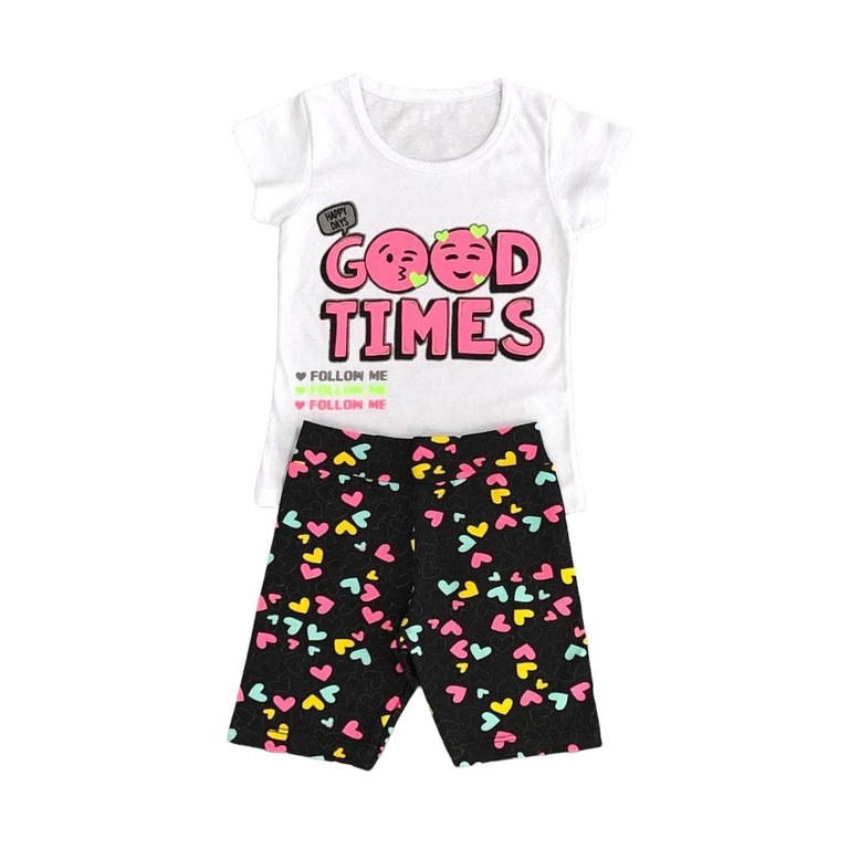 Conjunto Blusa Branca e Shorts Estampado Sortido Infantil Para Meninas Tamanho 4, 6, 8