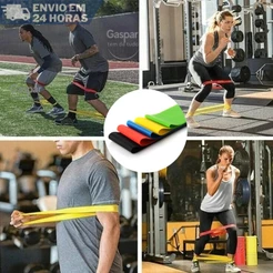 Kit 5 Faixas Elásticas Miniband C/ 5 Resistências P/ Treino em Casa Yoga Pilates Treino Academia