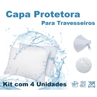 Kit 4 Capa Protetora de Travesseiro Impermeável com Zíper