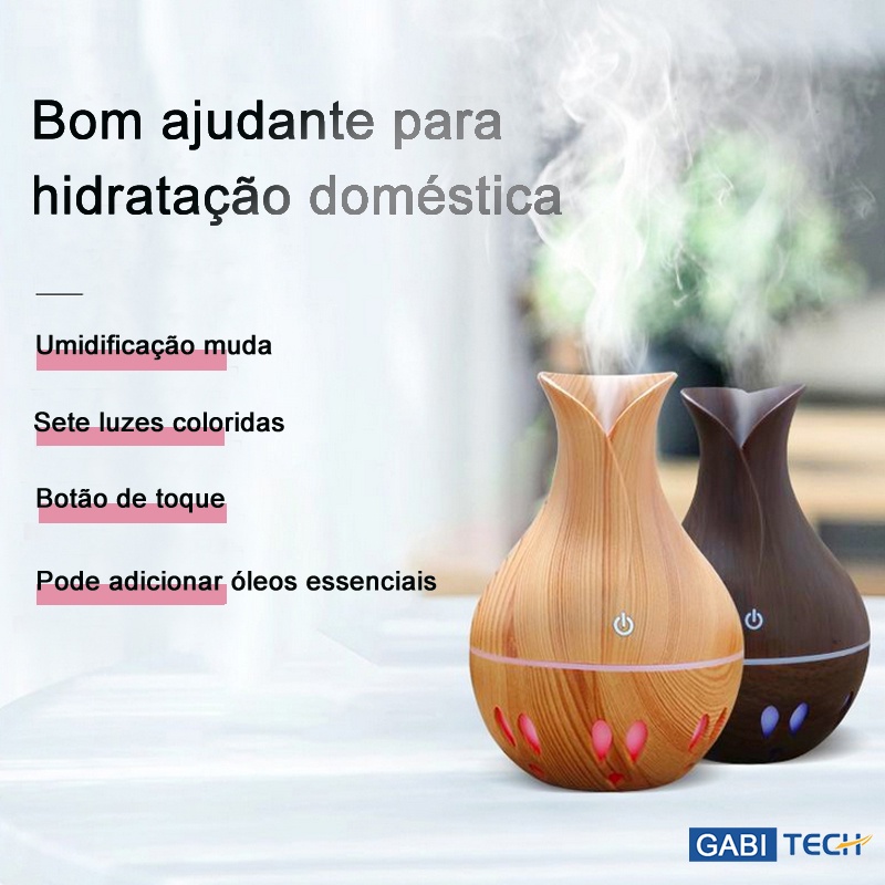 Umidificador De Ar Aromatizador Ambiente Purificador Difusor De Aromas Climatizador Ultrassonico Usb Portátil Tipo Madeira 130ml UM036