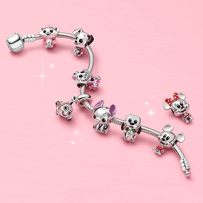 Mickey Minnie Gelang Contas De Ponto Palhaço Prata Cor Bracelete De Encanto Para Mulheres Jóias De Cristal De Esmalte em Oferta na Shopee