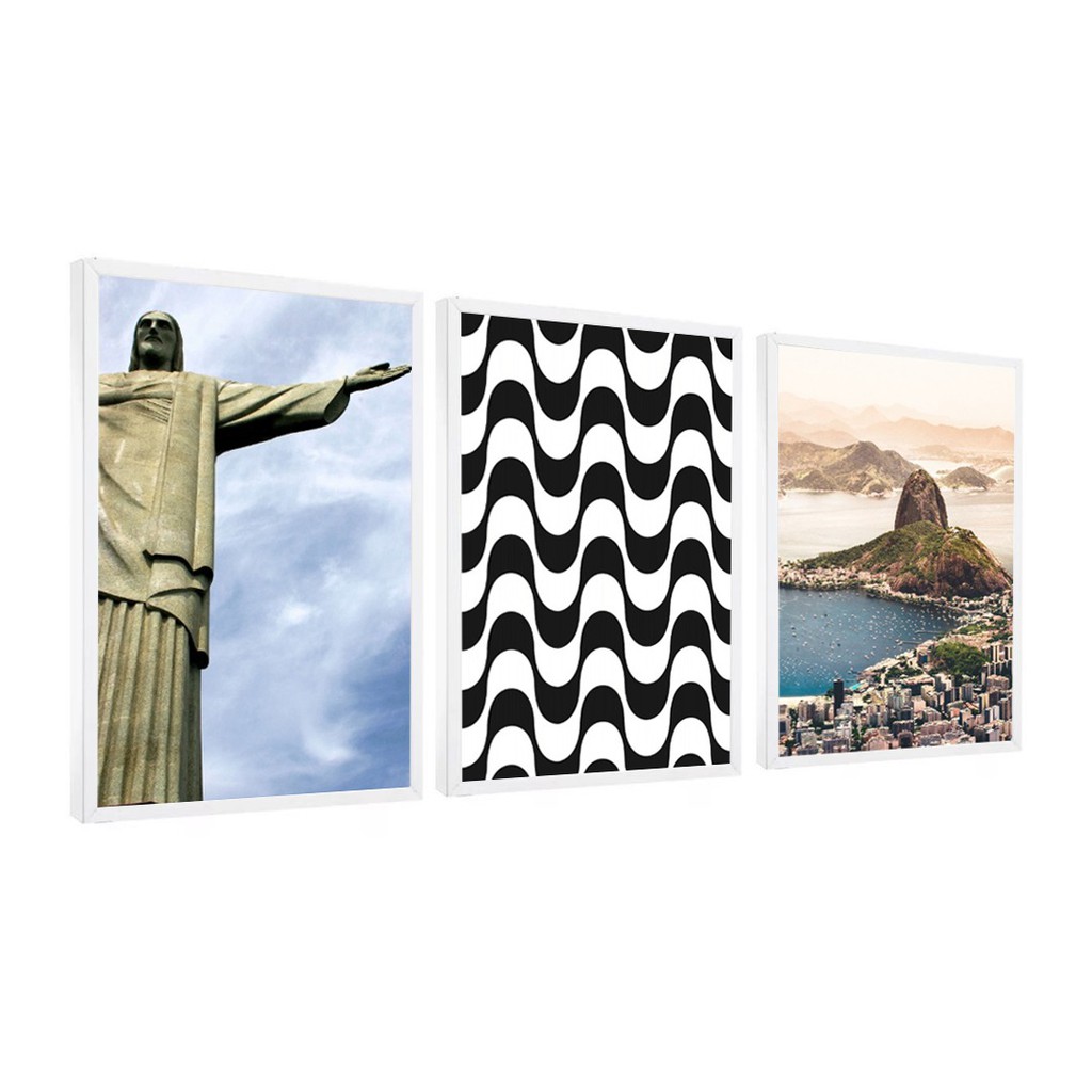 Quadro Decorativo Rio De Janeiro Cristo Redentor Calçadão Moldura Caixinha
