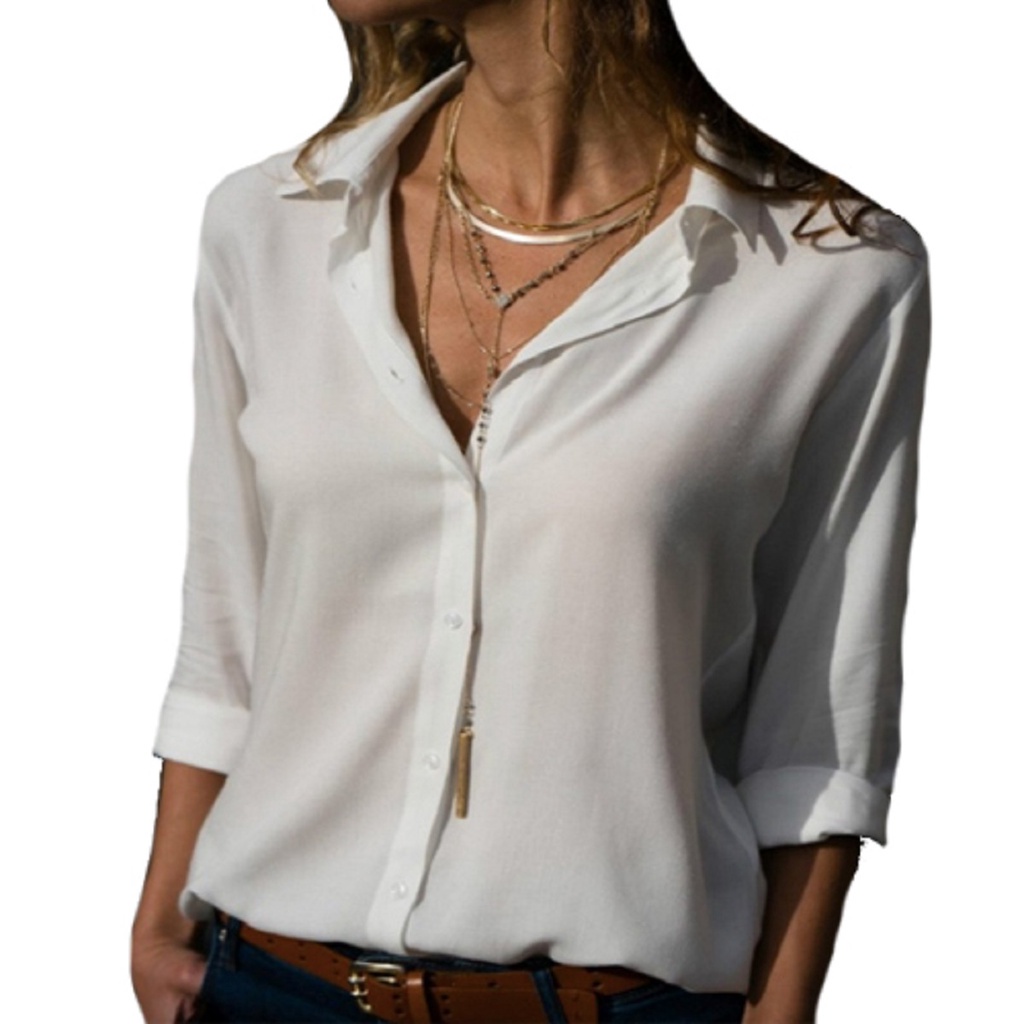 Camisa Feminina Blusa Social Camisete Manga Longa  Lisa Cores Casual Viscolinho Premium De...