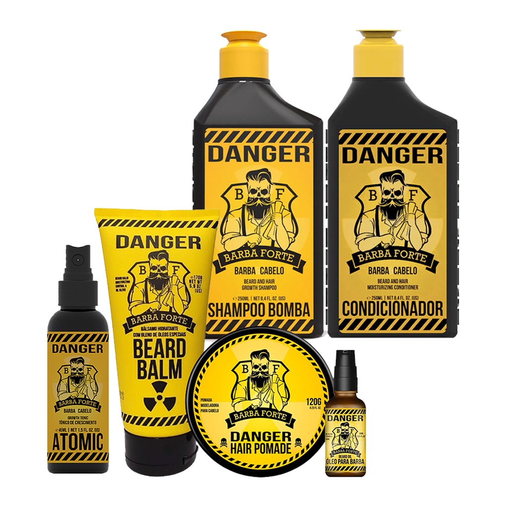 Kit Masculino Completo Danger Barba e Cabelo Barba Forte (6 produtos)