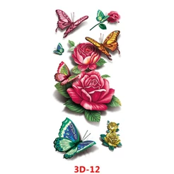 5 Adesivos Uma Cartela De Tatuagem Temporária Com 6 Adesivos Rosa E Borboletas Fita 3D-12