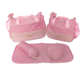 Kit Bolsas Maternidades Com Bolsa Grande, Média, Porta Mamadeira e Trocador Importway Rosa