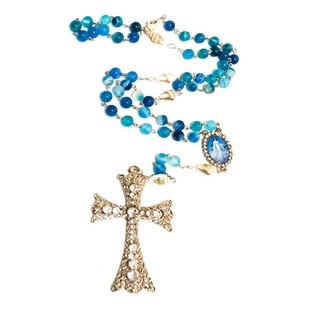 Terço Iemanjá Ágata Azul Conchas E Cruz Noiva Strass Thecos em Oferta na Shopee