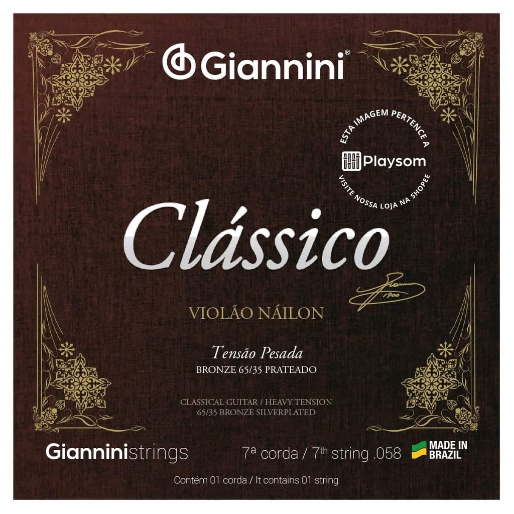 Corda Avulsa para Violão 7 Cordas - Sétima 7° Corda Giannini Clássico Tensão Pesada em Oferta na Shopee