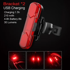 Lanterna traseira para bicicleta recarregável USB LED Lanterna traseira para mountain bike BTT Aviso de segurança para ciclismo lâmpada traseira