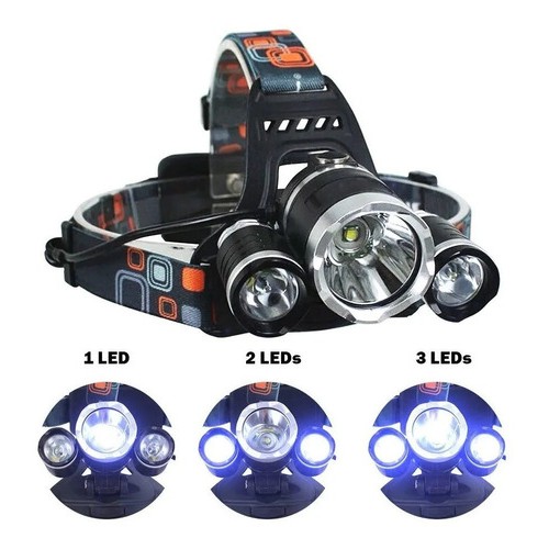 Lanterna De Cabeça Recarregável Ciclismo Pesca Camping 3 Led LUATEK