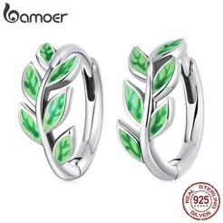 1 Par Brinco De Argola Folha Verde Prateado Bamoer 925/Bijuteria Fashion Para Mulheres/Presentes SCE1392