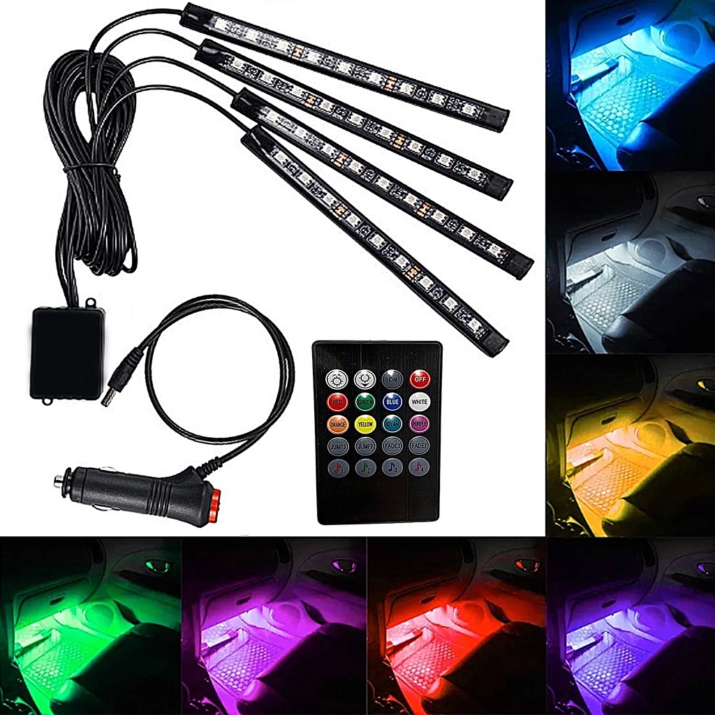 Kit iluminação interior carro Led Neon Rgb C/controle som automotivo strobo Sensor rítmico 12v em Oferta na Shopee