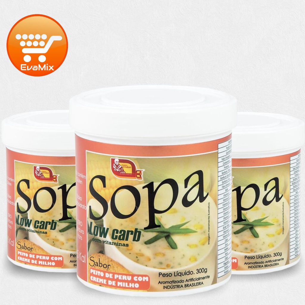Sopa low carb (baixo carboidratos) sabor: peito de Perú com creme de milho.