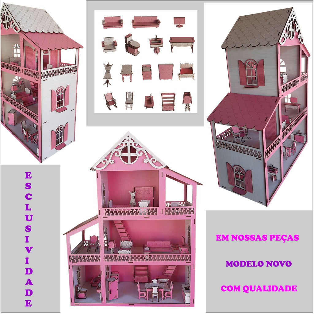 Casa Casinha Para Barbie/polly/lol Grande 80cm+ 25 Móveis