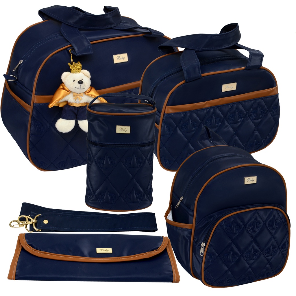 Kit Bolsa Bebê Maternidade Masculino/menino LUXO 5 Peças Baby em Oferta na Shopee