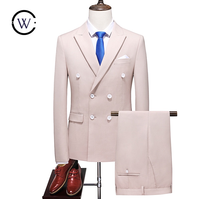 Terno masculino Plus Size da série escura, terno de duas peças com peito duplo + calças 7110PG9145 70D0