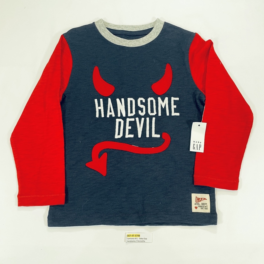 Camiseta M.L - Handsome / Vermelha - Baby Gap - Tamanho 4T == peça nova - COD 3798