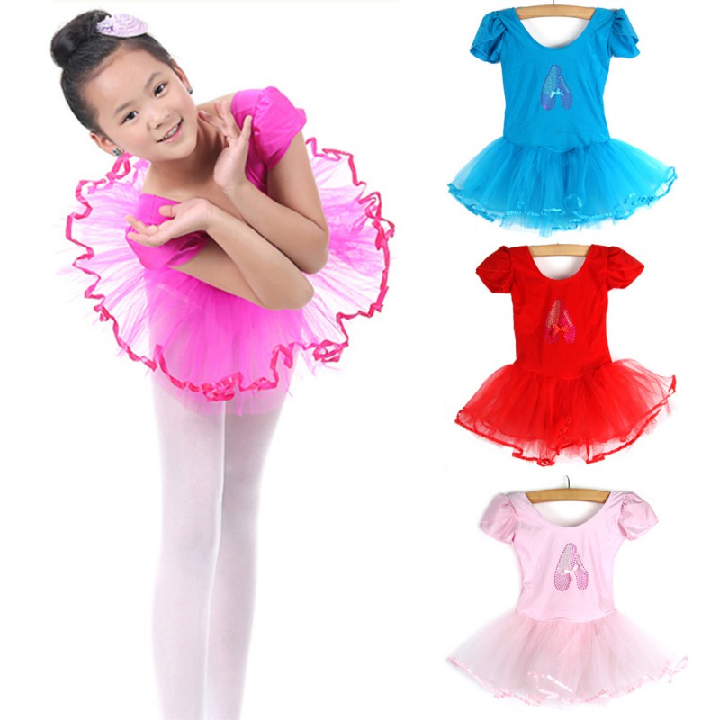 Vestido de Bebê Menina Verão Manga Curta Vestido de Bailarina Tutu Kids Dança Balé em Camada 3-7 Anos de Idade