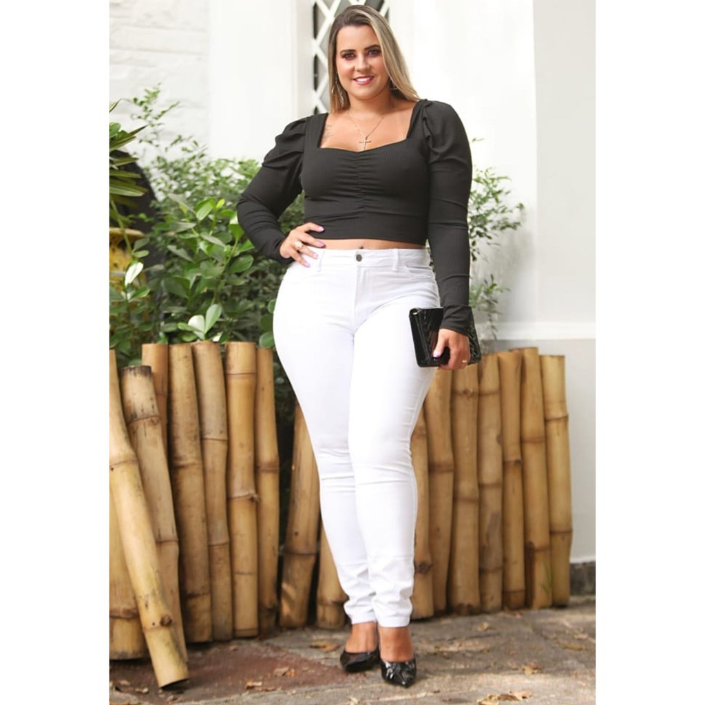 Calça Skinny Feminina Branca Plus Size Infermagem em Oferta na Shopee